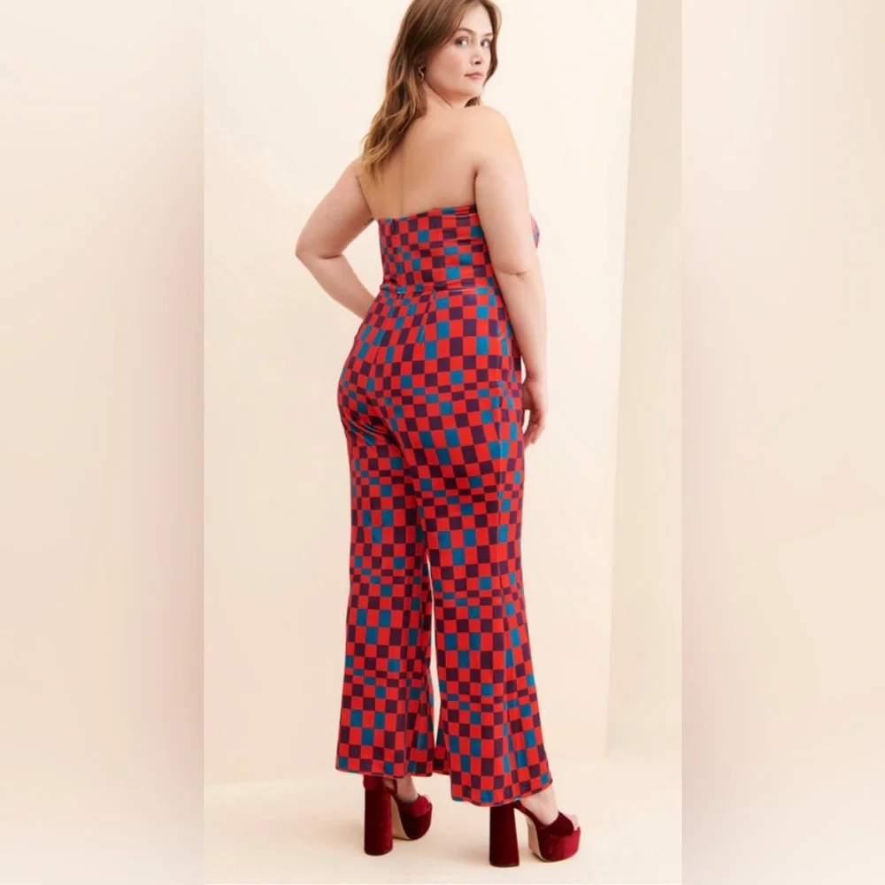 NWOT HUTCH Velvet Check Jumpsuit - Picture 2 of 10
